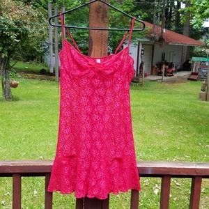 Inner Secrets Red/Pink Lace/Net Nightgown - Large